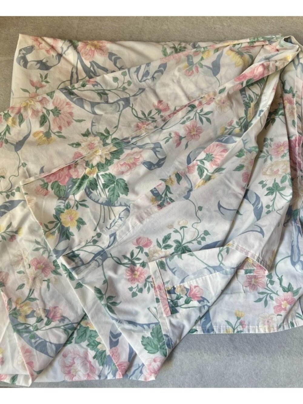 Cannon King-Size Flat Sheet Pink Yellow Blue Bows VTG Cottage Core Country 1980s - Picture 4 of 6